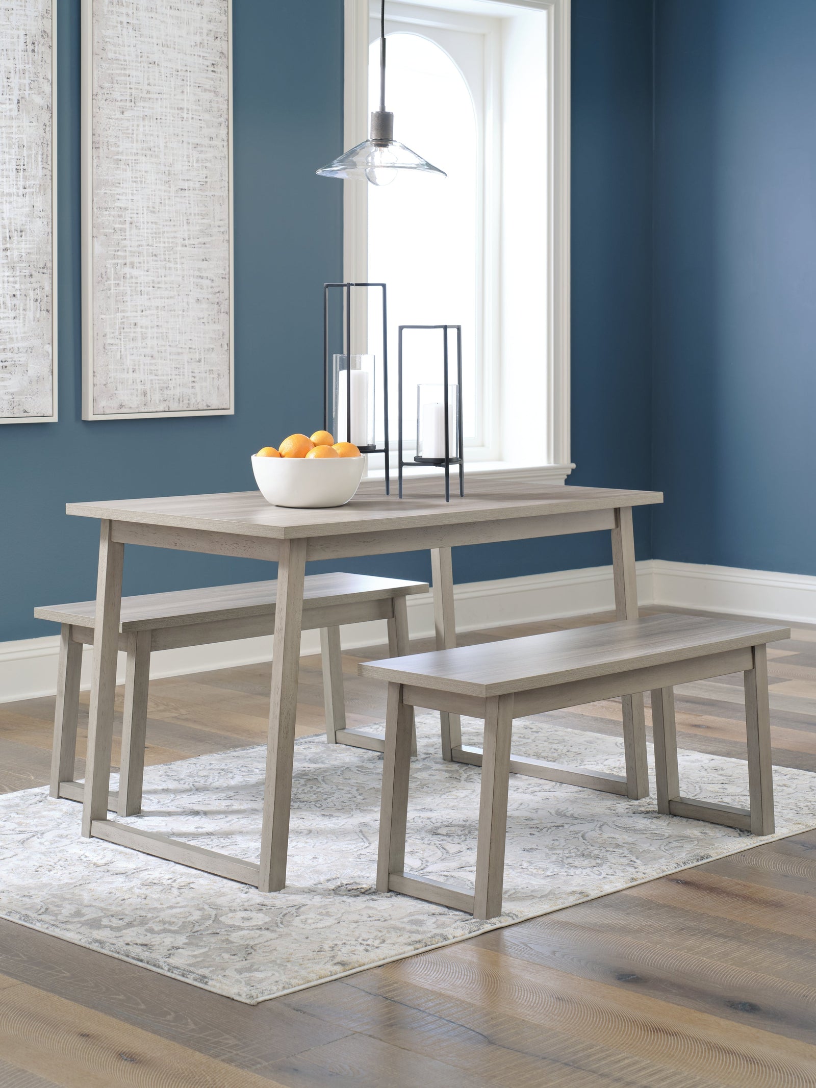 Loratti Gray Dining Table And Benches (Set of 3)