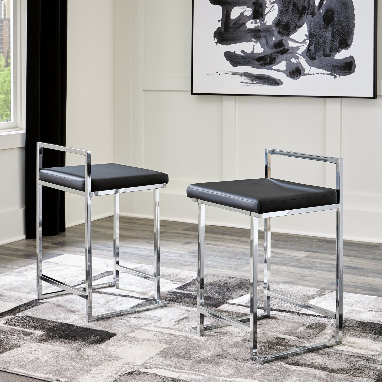 Madanere Black/chrome Finish Counter Height Bar Stool