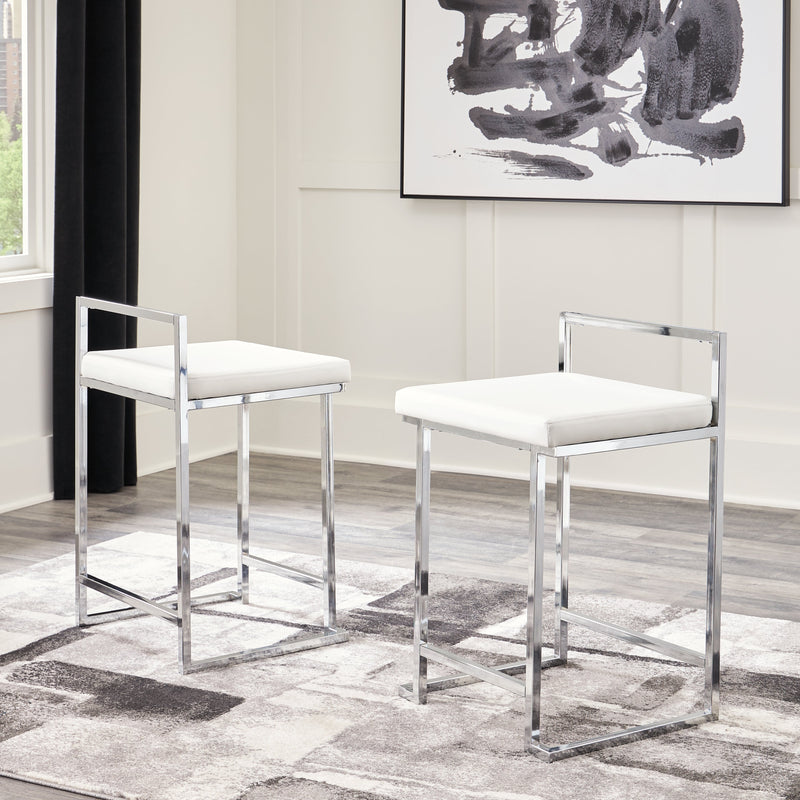 Madanere White Chrome Finish Counter Height Bar Stool