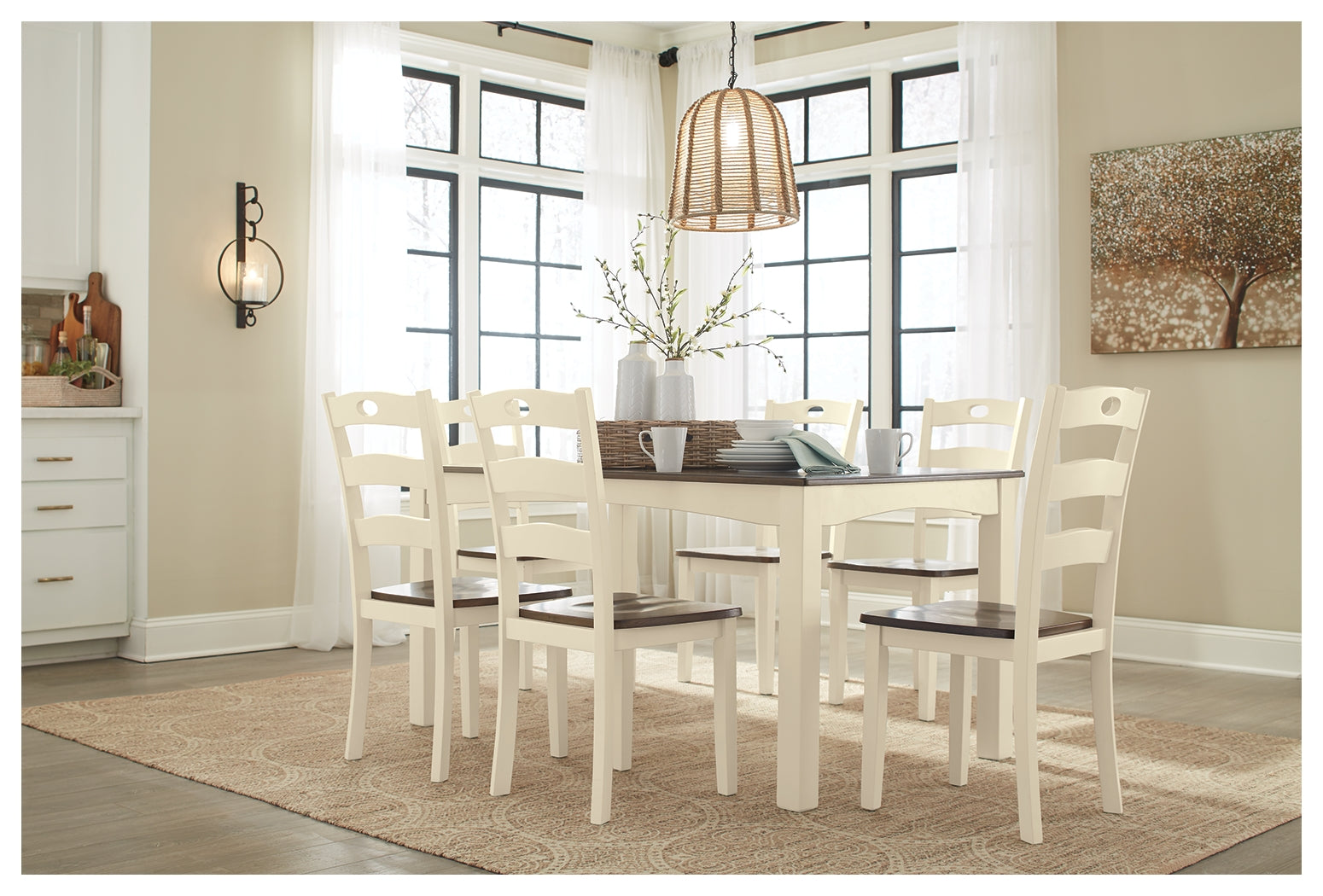 Woodanville Cream Brown Dining Table And Chairs (Set of 7)