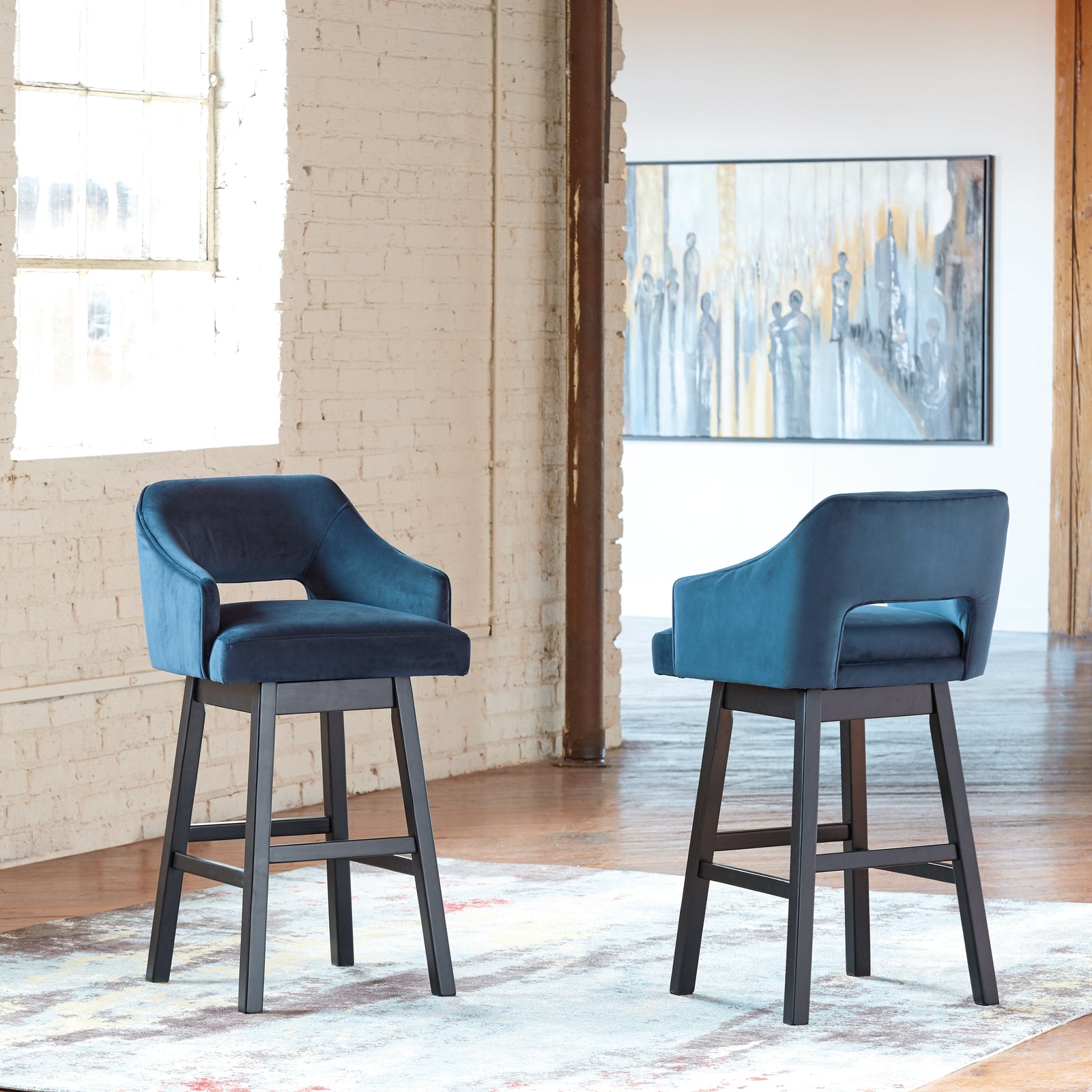 Tallenger Blue Dark Brown 2-Piece Bar Stool