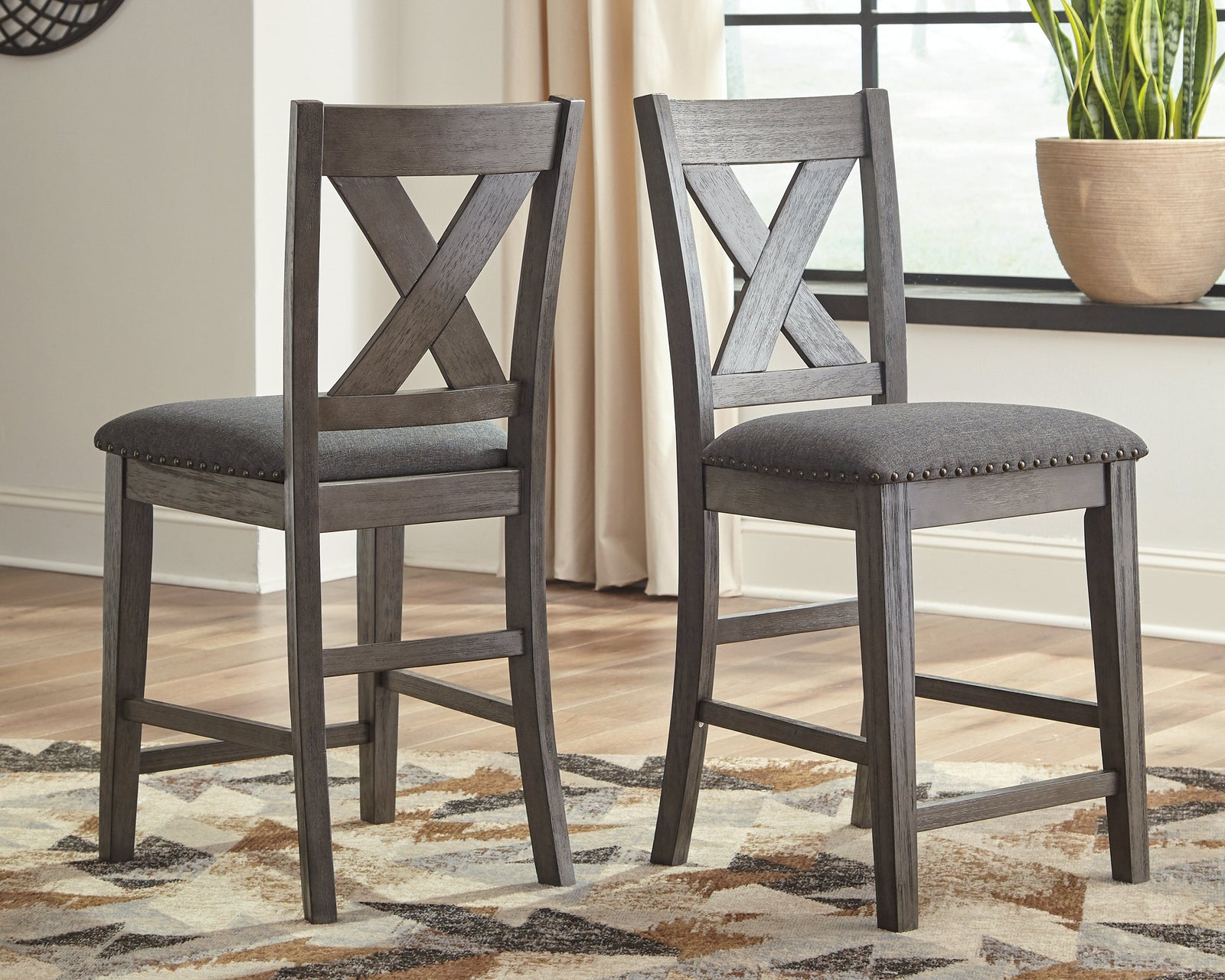 Caitbrook Gray Counter Height Upholstered Bar Stool