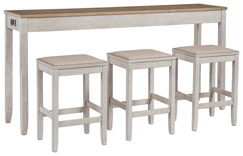 Skempton White Light Brown Counter Height Dining Table And 3 Bar Stools