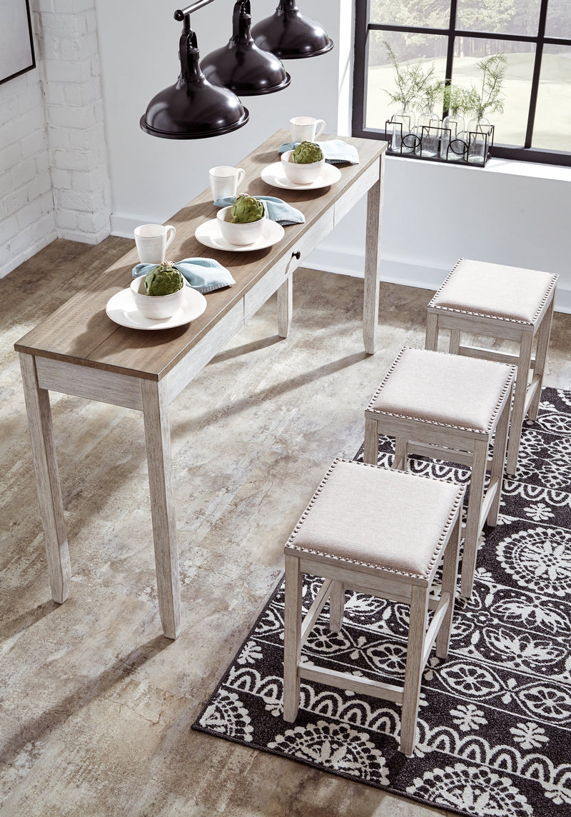 Skempton White Light Brown Counter Height Dining Table And 3 Bar Stools