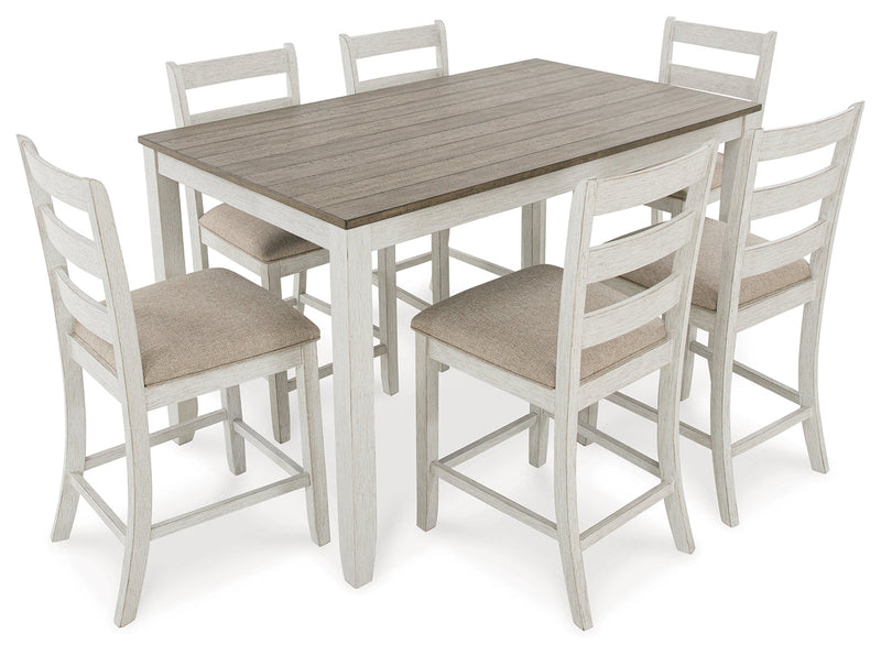 Skempton White Light Brown Counter Height Dining Table And Bar Stools (Set of 7)