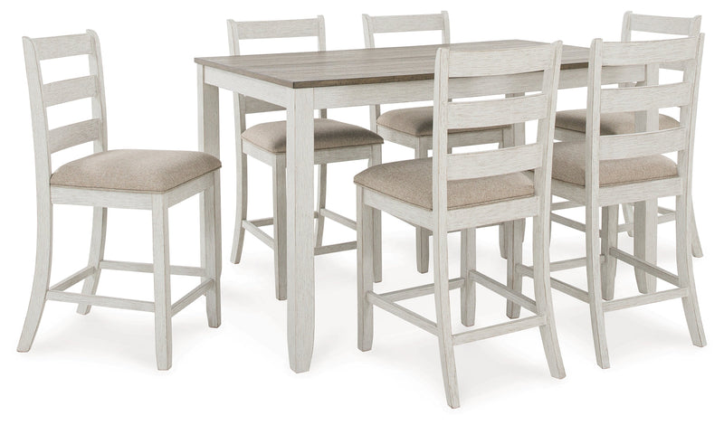 Skempton White Light Brown Counter Height Dining Table And Bar Stools (Set of 7)