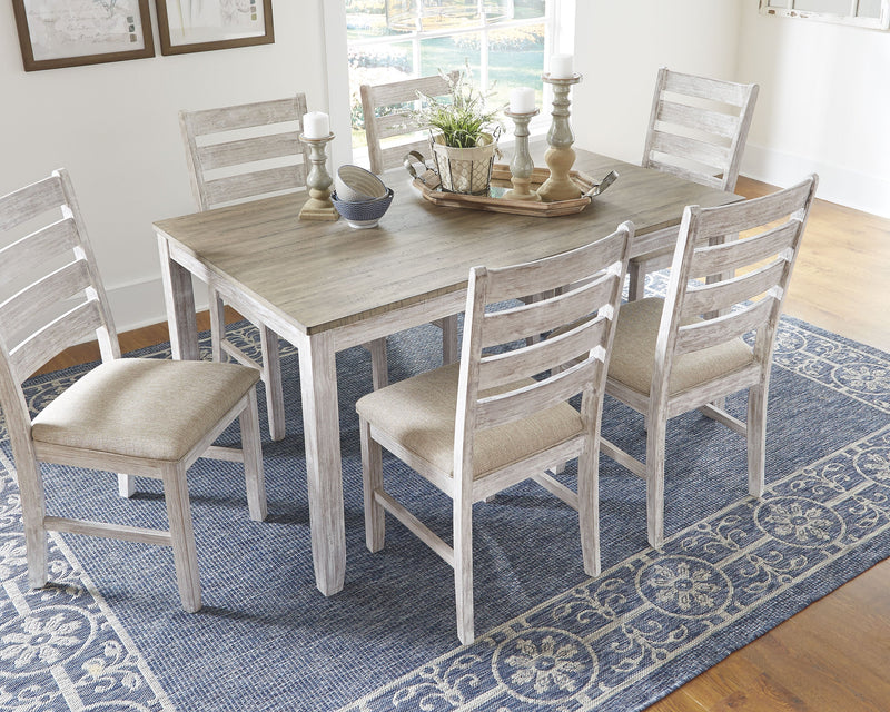 Skempton White Light Brown Dining Table And Chairs (Set of 7)