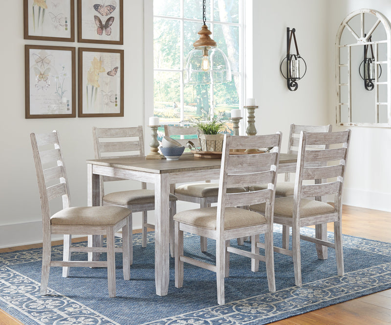 Skempton White Light Brown Dining Table And Chairs (Set of 7)