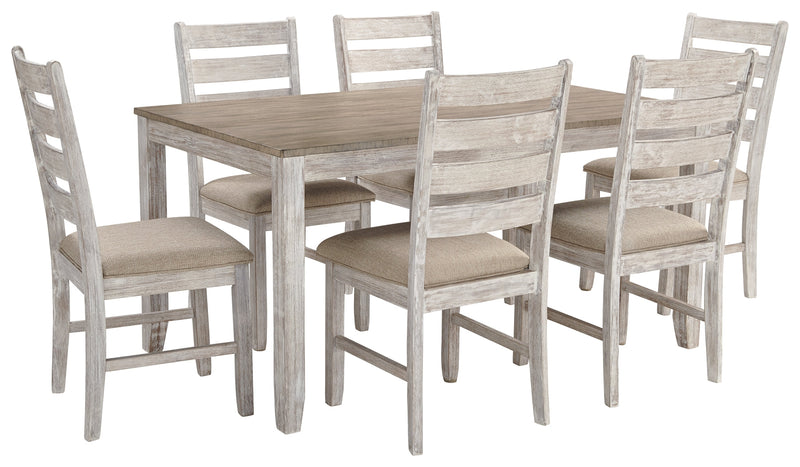 Skempton White Light Brown Dining Table And Chairs (Set of 7)