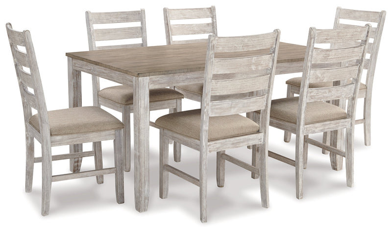 Skempton White Light Brown Dining Table And Chairs (Set of 7)