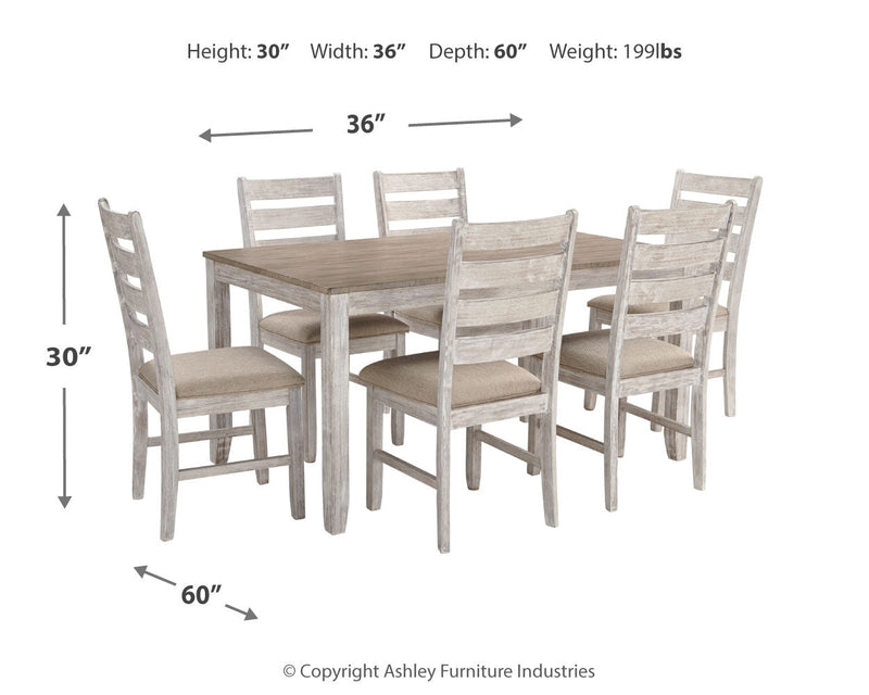 Skempton White Light Brown Dining Table And Chairs (Set of 7)