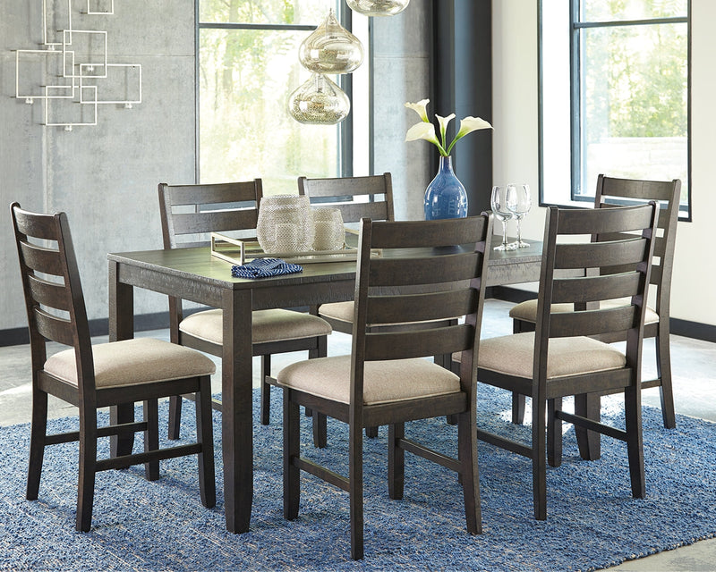 Rokane Brown Synthetic Dining Table And Chairs (Set of 7)