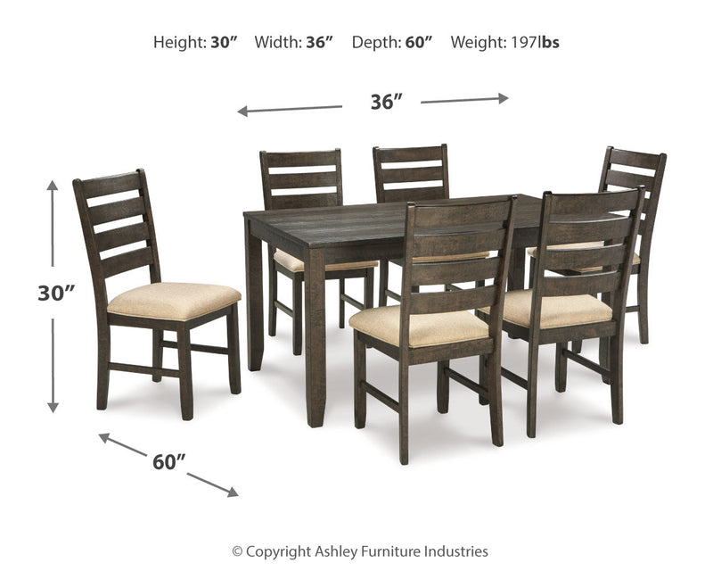 Rokane Brown Synthetic Dining Table And Chairs (Set of 7)