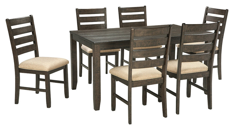 Rokane Brown Synthetic Dining Table And Chairs (Set of 7)