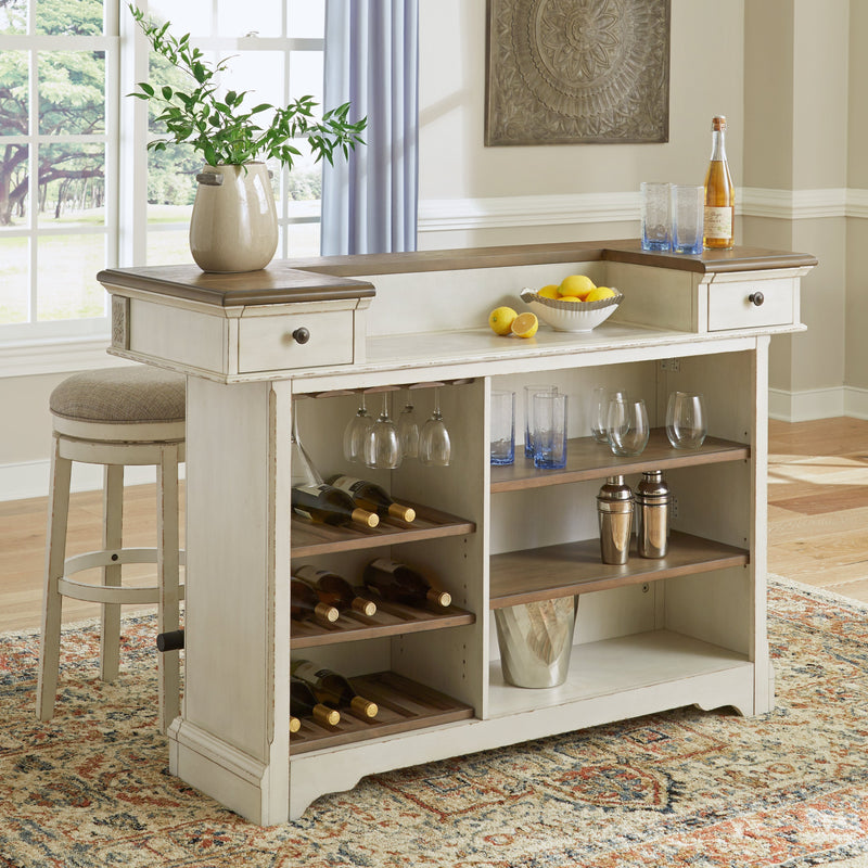 Realyn Chipped White Counter Height Dining Table And 2 Barstools