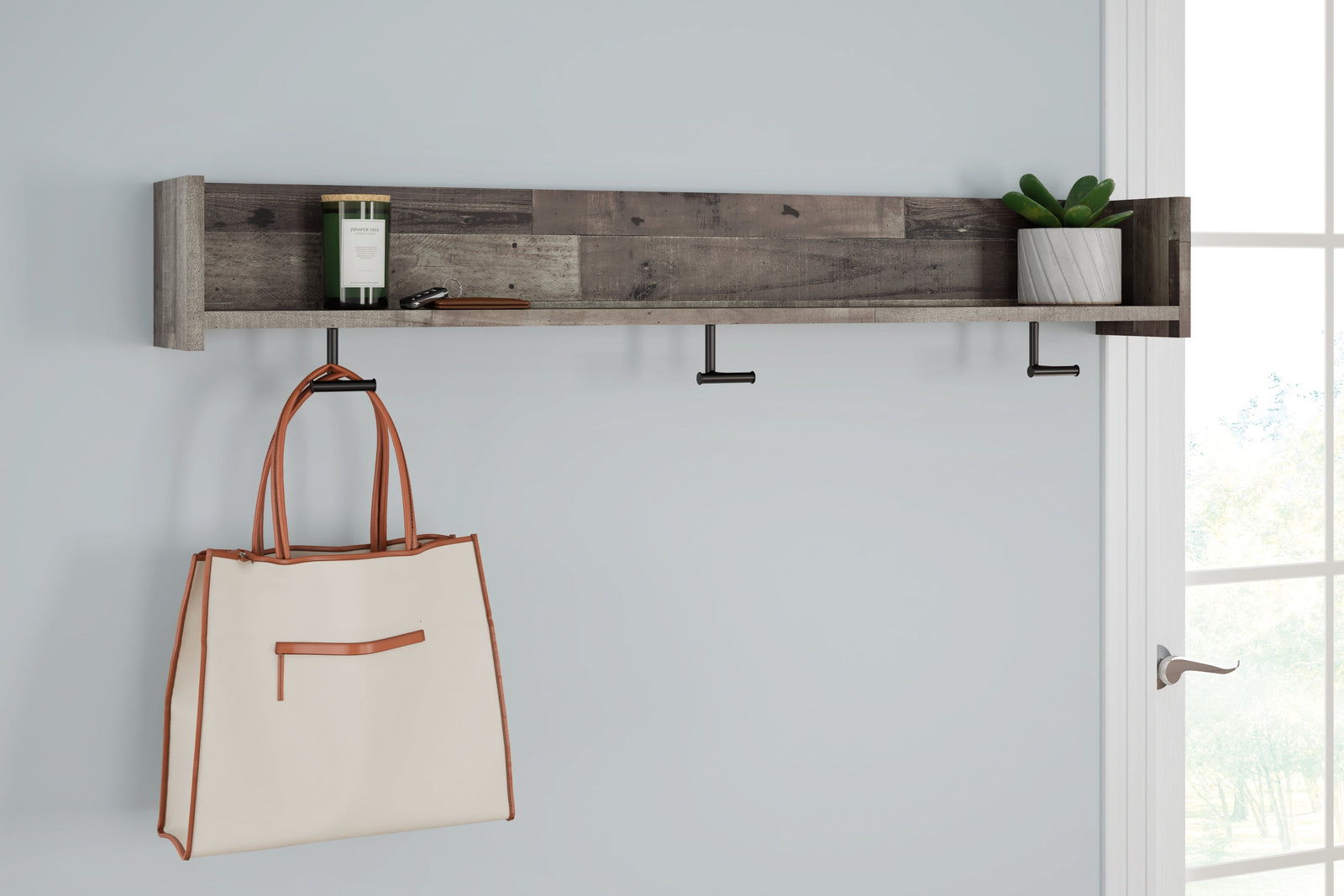 Neilsville Multi Gray Wall Mounted Coat Rack With Shelf