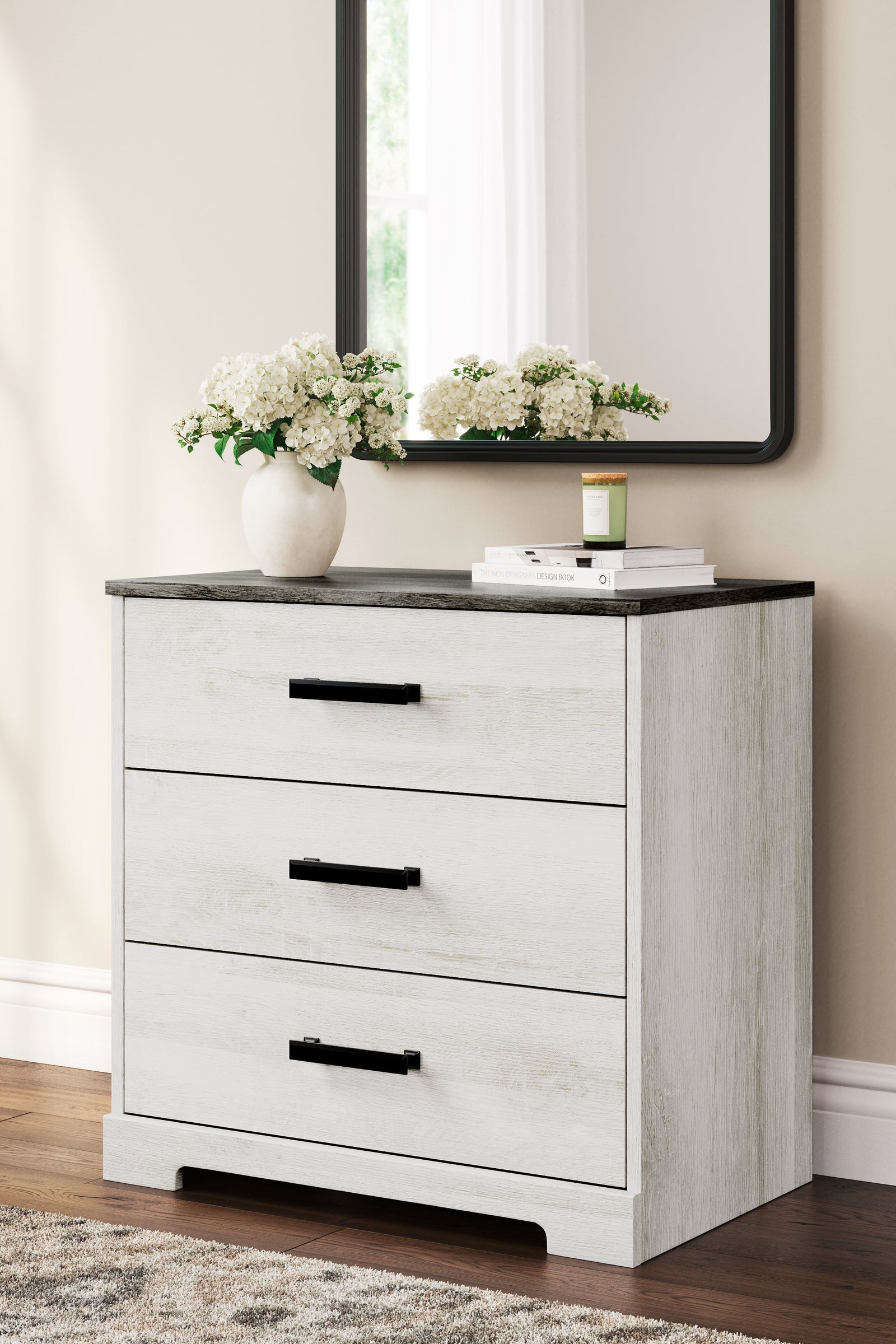 Shawburn White Dark Charcoal Gray Chest Of Drawers