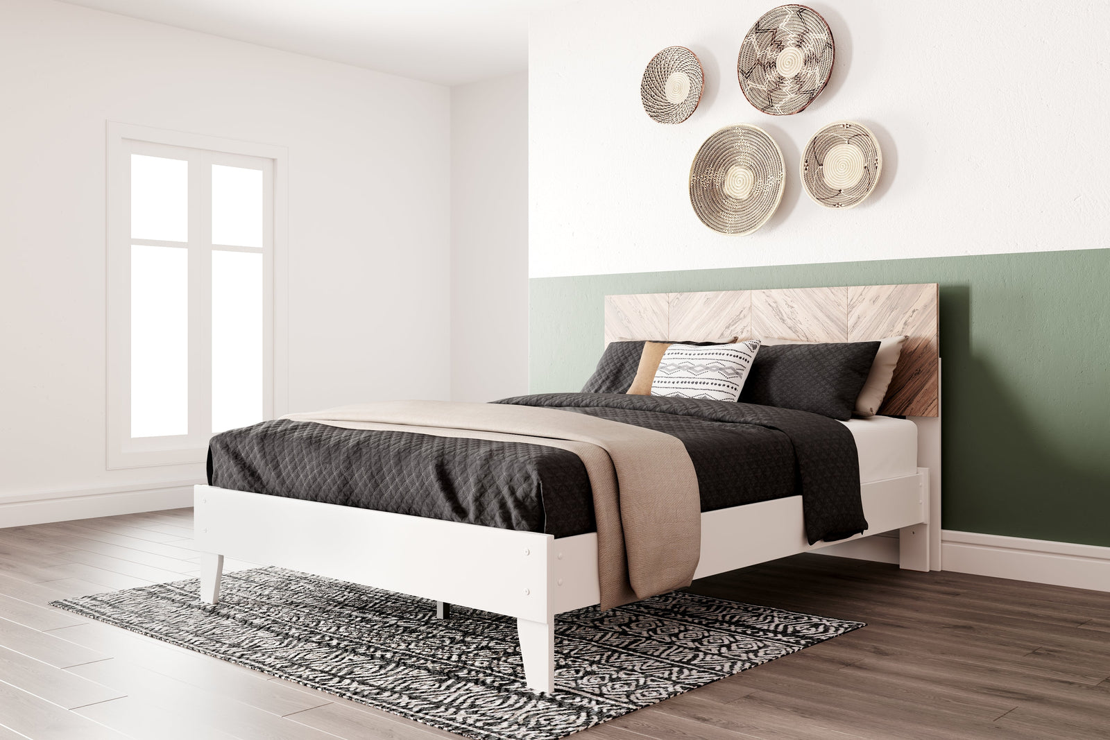 Piperton Two-Tone Brown White Queen Panel Platform Bed