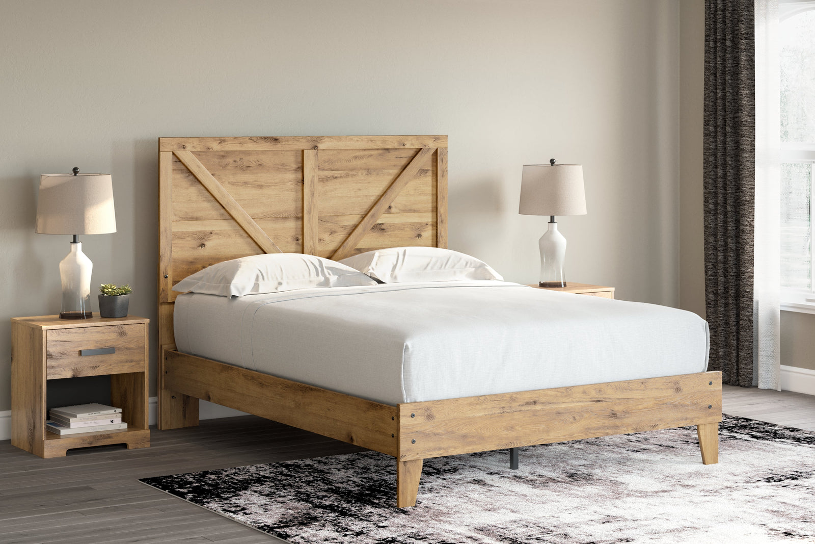 Larstin Brown Queen Crossbuck Panel Platform Bed