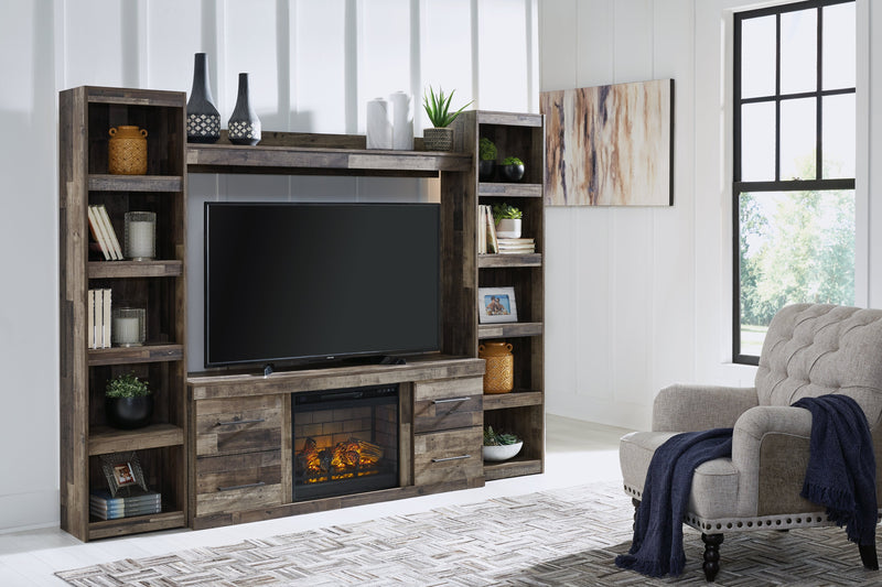 Derekson Multi Gray 4-Piece Entertainment Center With Electric Fireplace