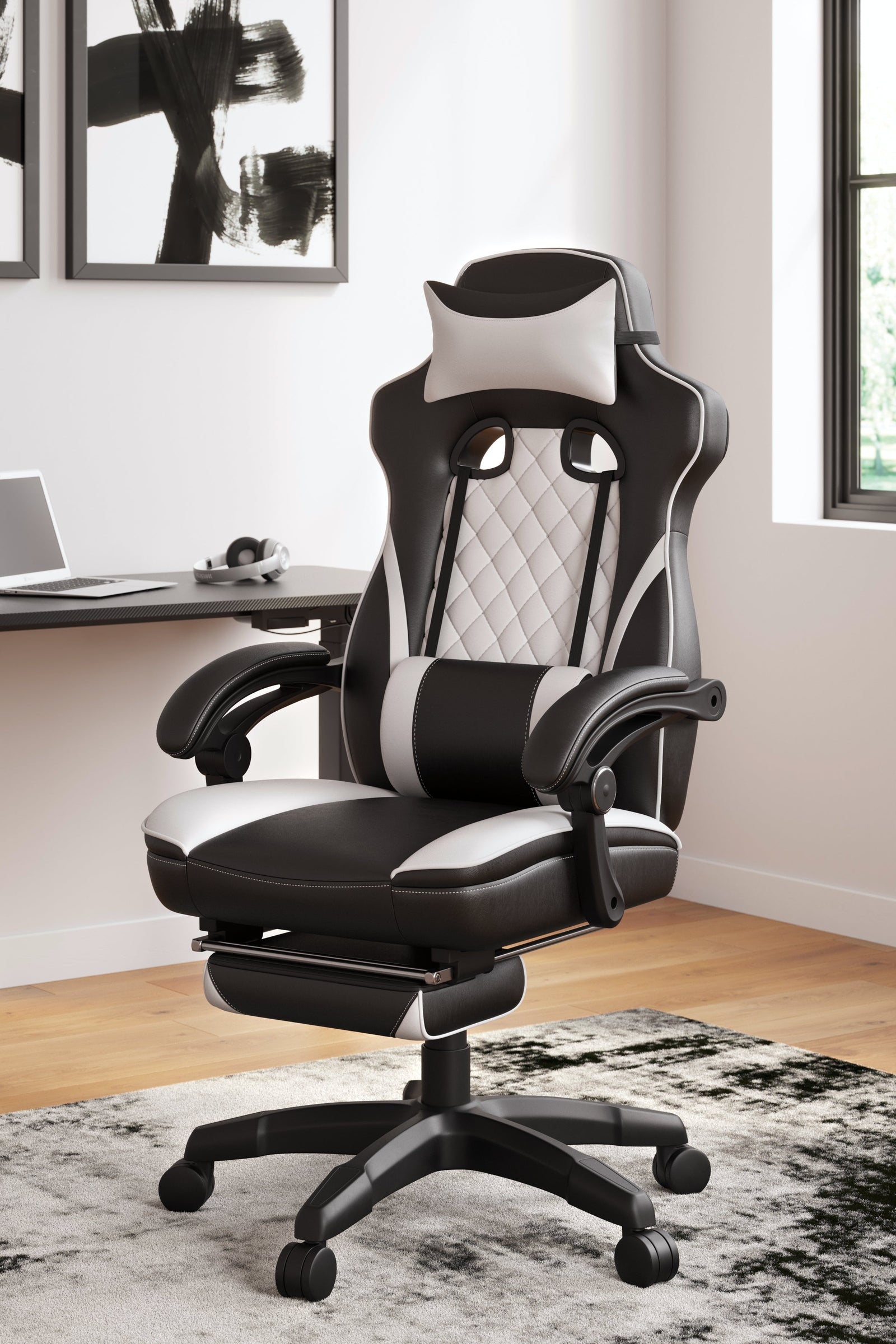 Lynxtyn White Black Home Office Swivel Desk Chair