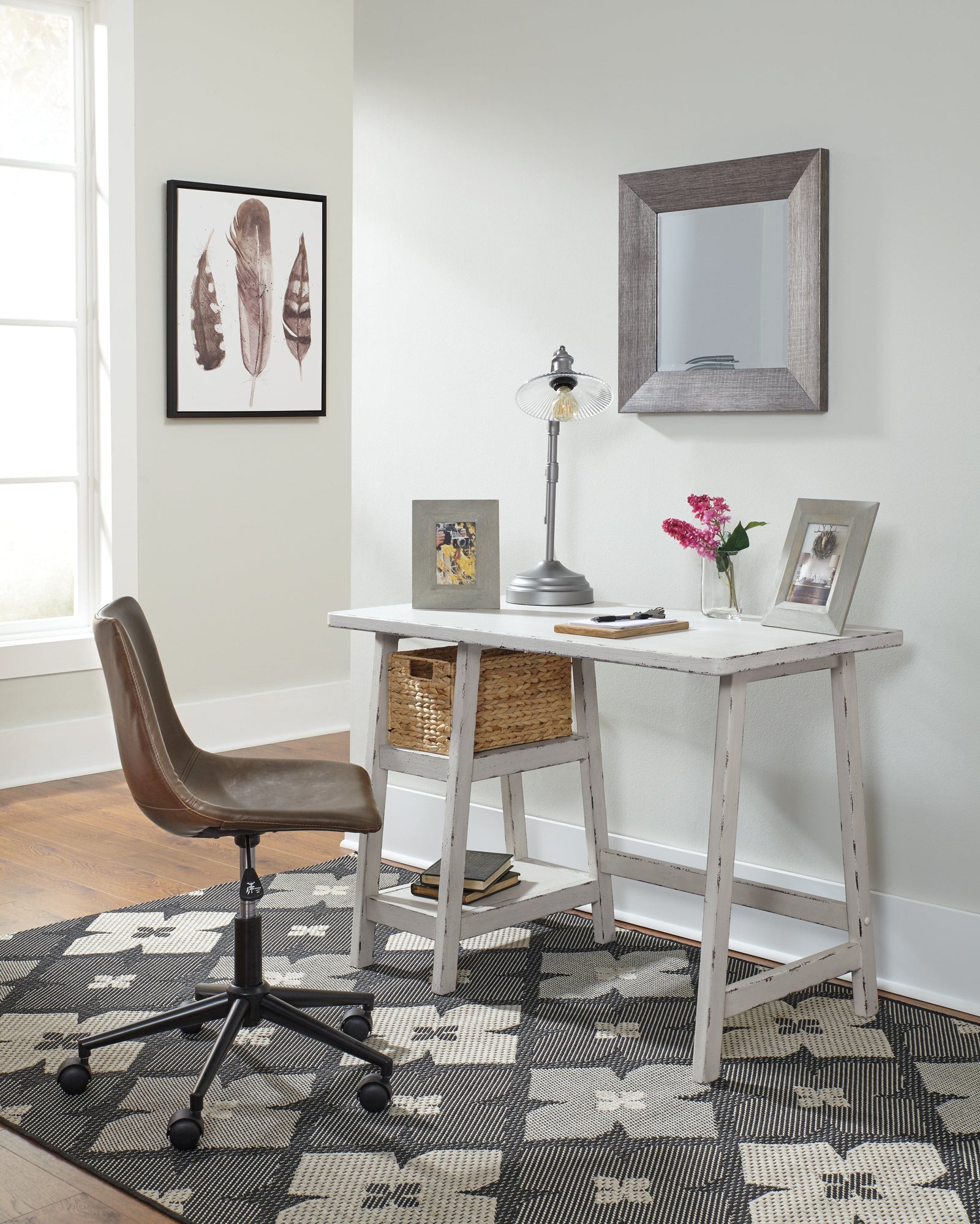 Mirimyn Antique White Home Office Desk With Chair