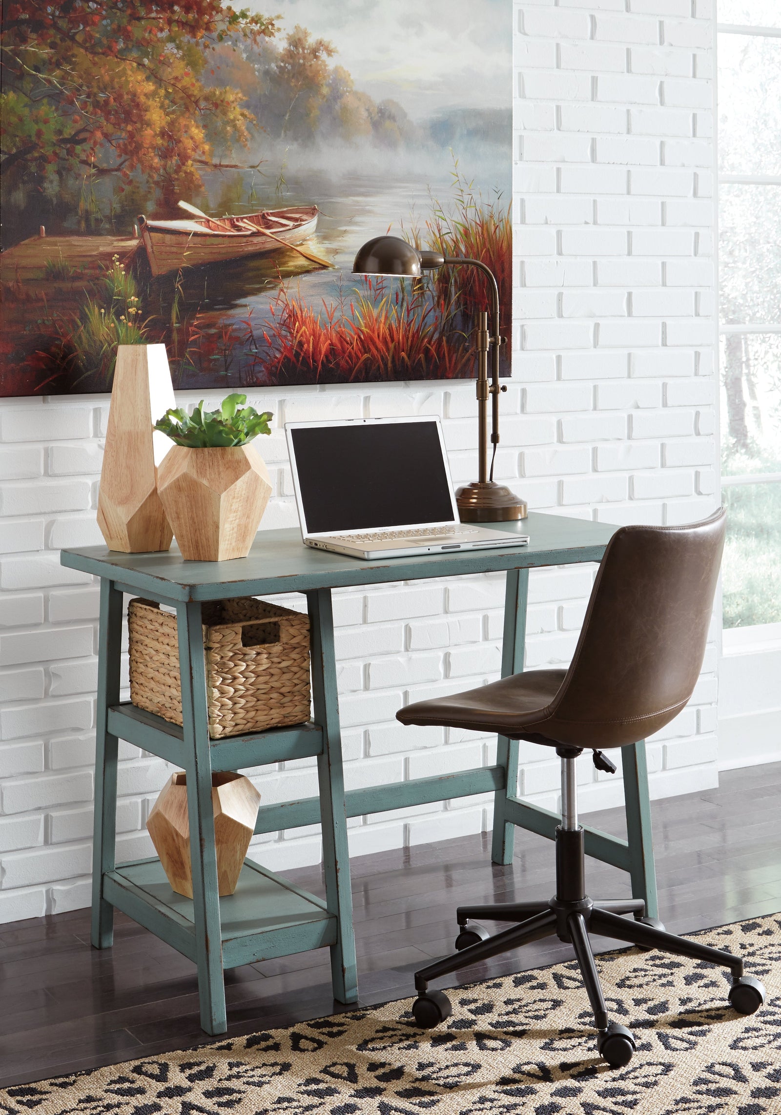 Mirimyn Teal Home Office Desk With Chair