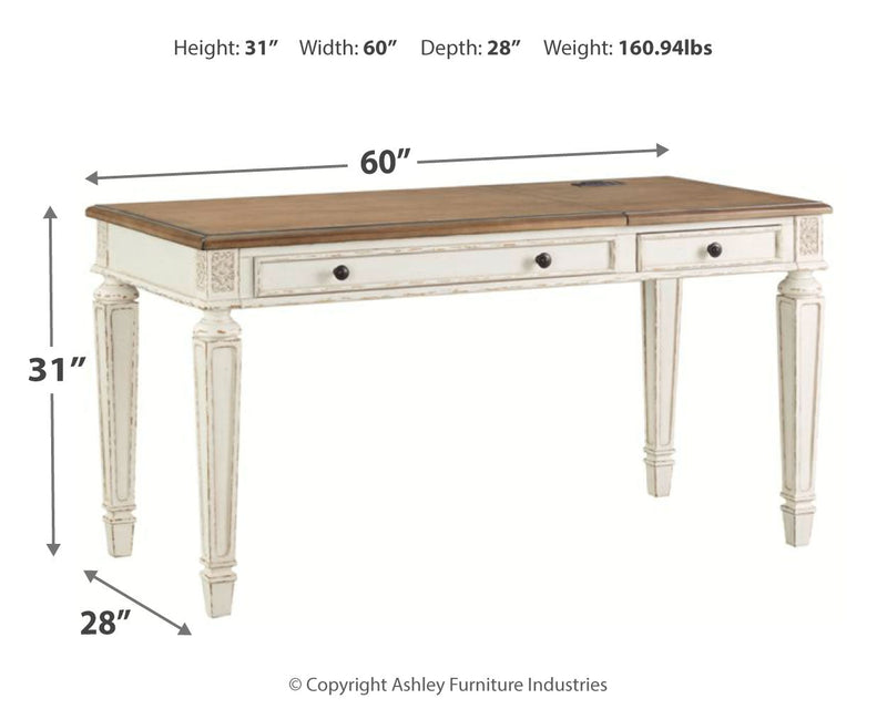 Realyn White Brown Home Office Lift Top Desk