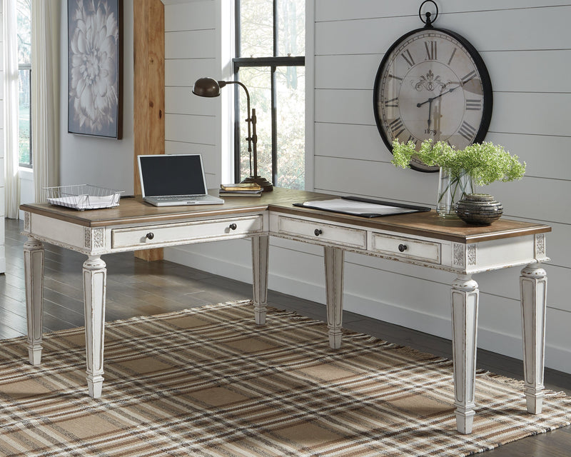 Realyn White Brown 2-Piece Home Office Desk