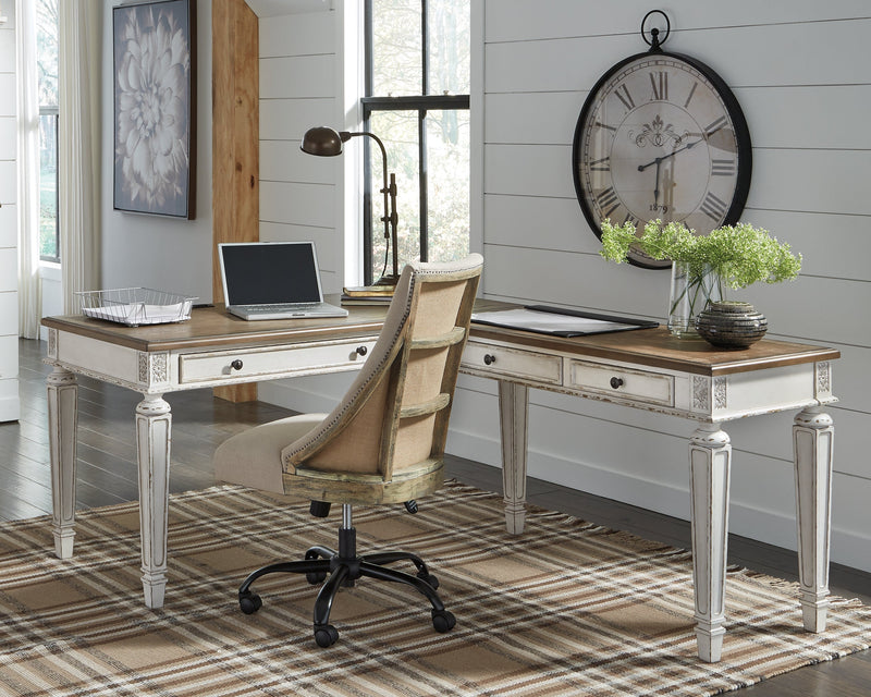 Realyn White Brown 2-Piece Home Office Desk