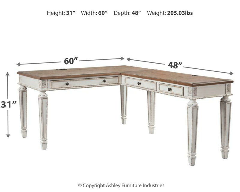 Realyn White Brown 2-Piece Home Office Desk