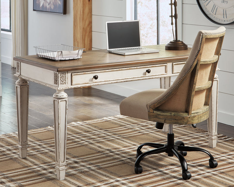 Realyn White Brown 60" Home Office Desk