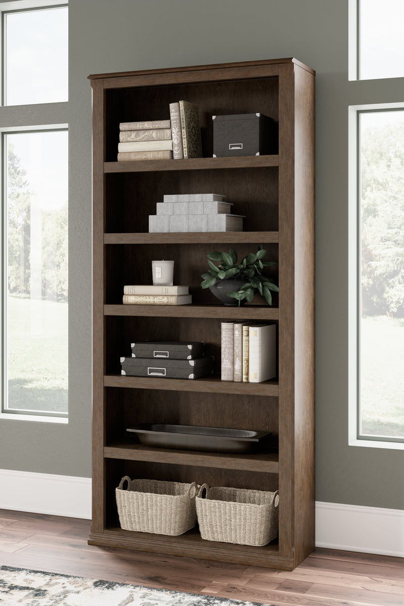 Janismore Weathered Gray Large Bookcase