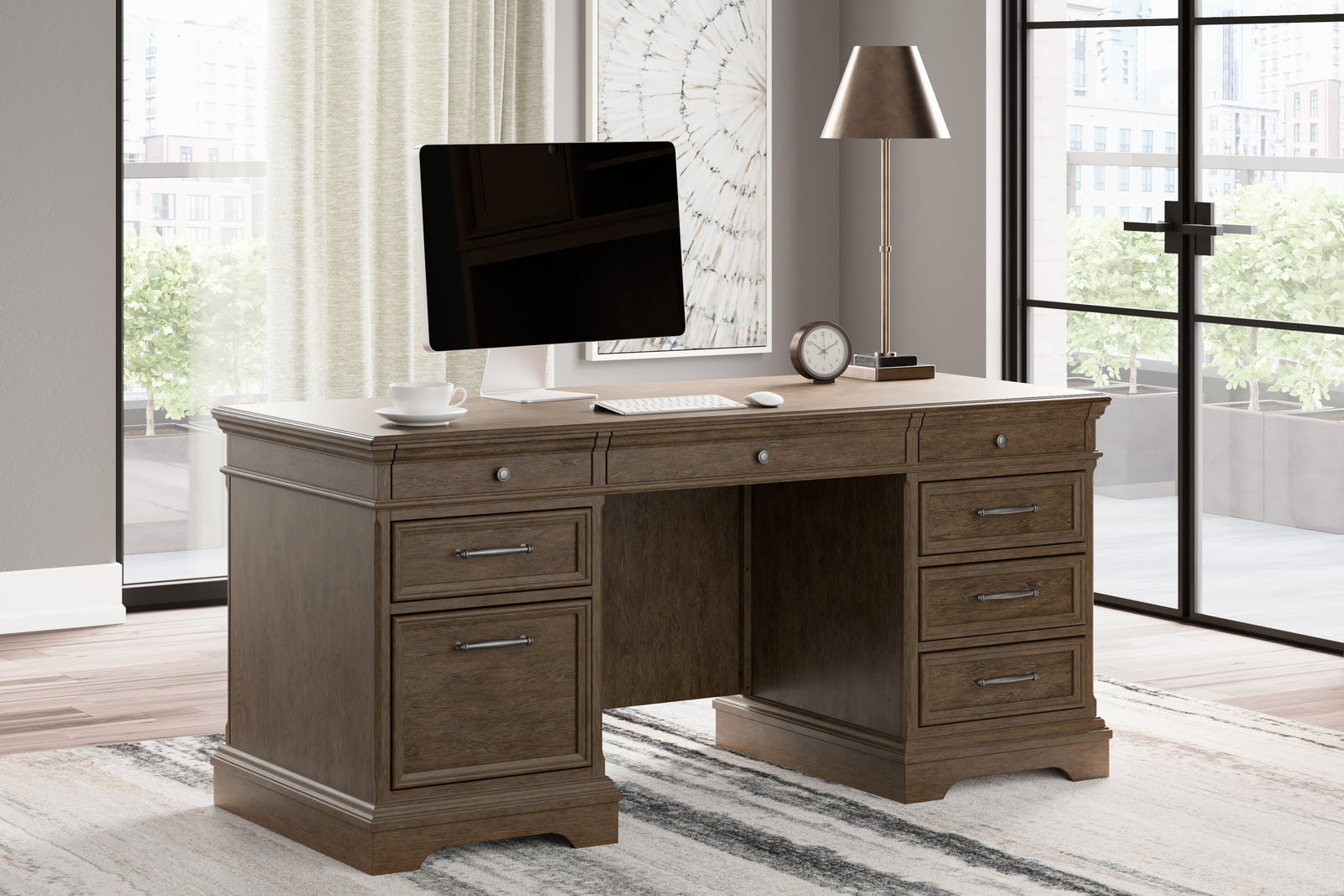 Janismore Weathered Gray Home Office Desk