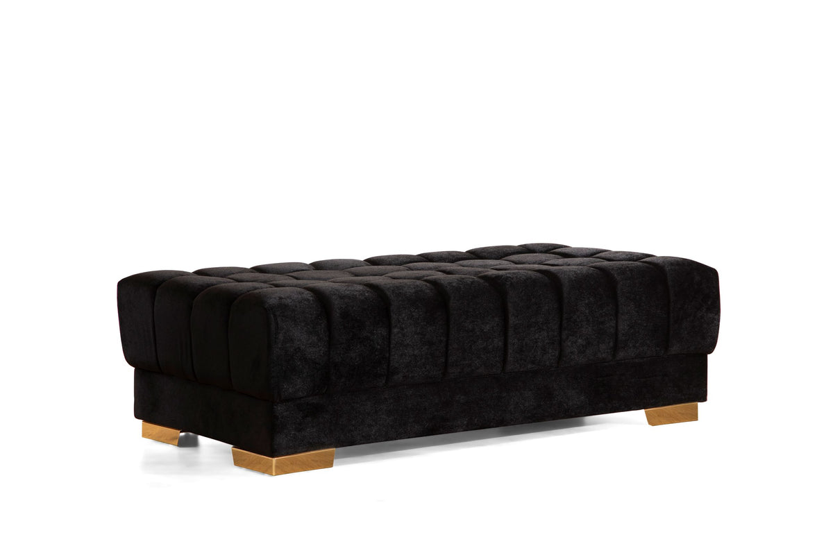 Mia Black Velvet Rectangle Ottoman