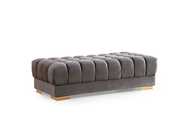 Mia Gray Velvet Rectangle Ottoman