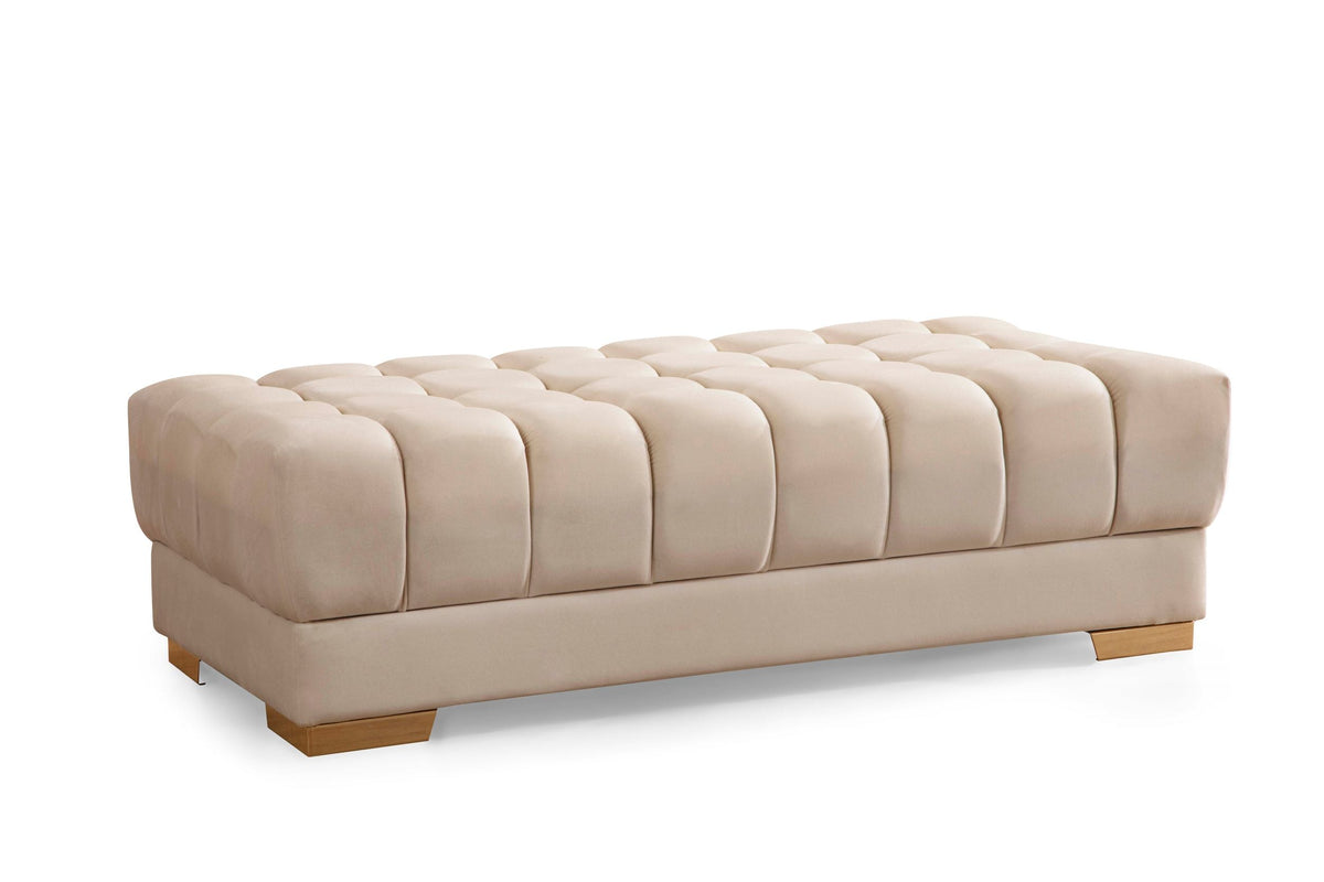 Mia Ivory Velvet Rectangle Ottoman