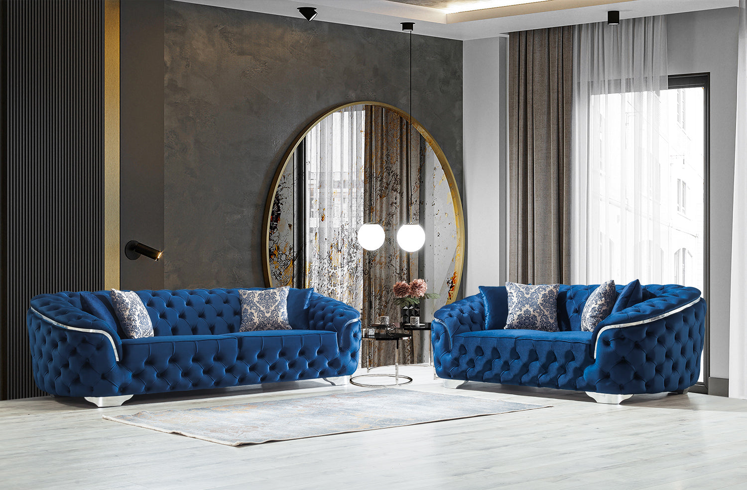 Scarlett Blue Velvet Sofa & Loveseat