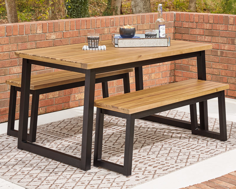 Town Wood Brown Black Outdoor Dining Table Set (Set of 3)