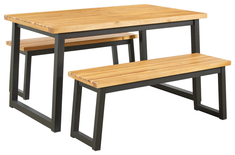 Town Wood Brown Black Outdoor Dining Table Set (Set of 3)