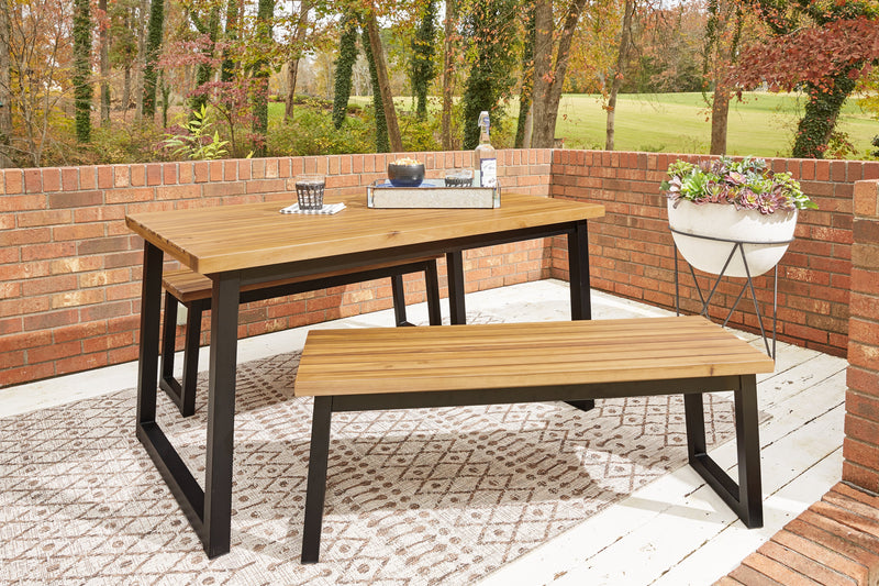 Town Wood Brown Black Outdoor Dining Table Set (Set of 3)