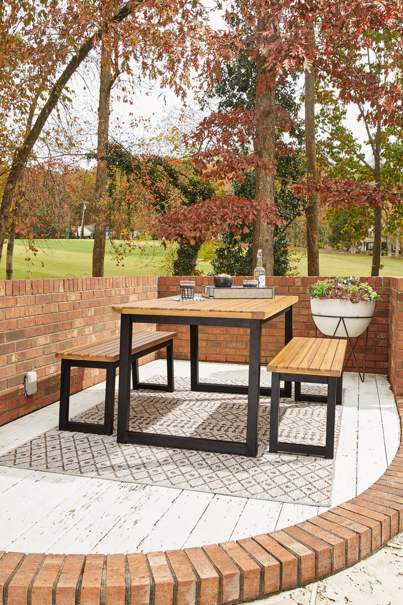 Town Wood Brown Black Outdoor Dining Table Set (Set of 3)