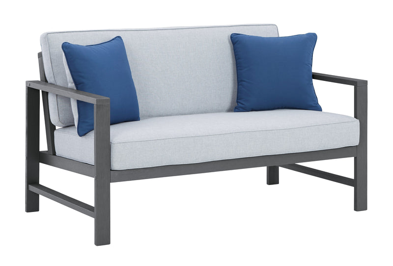 Fynnegan Gray Outdoor Loveseat With Table (Set of 2)