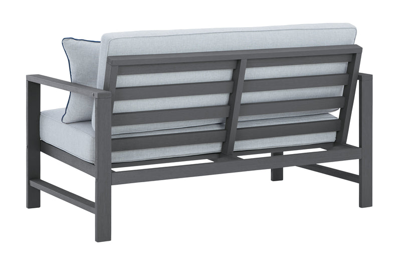 Fynnegan Gray Outdoor Loveseat With Table (Set of 2)