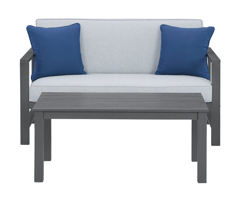 Fynnegan Gray Outdoor Loveseat With Table (Set of 2)