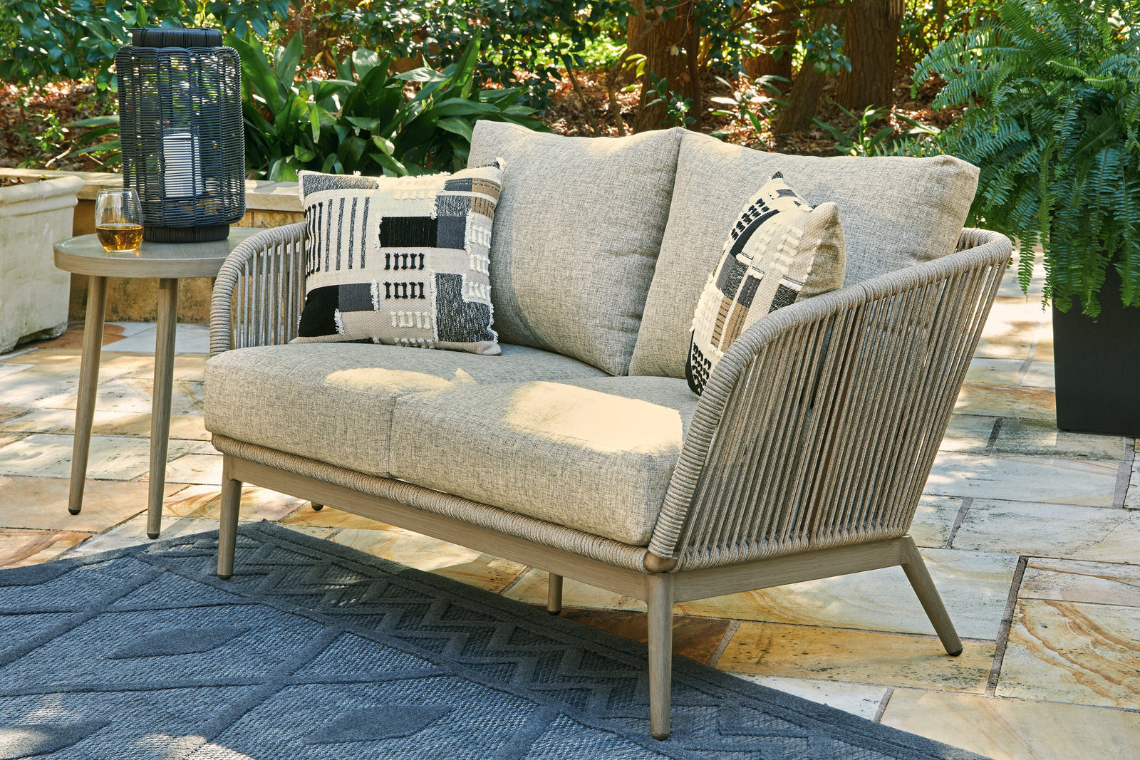 Swiss Valley Beige Outdoor Loveseat With Cushion