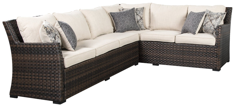 Easy Isle Dark Brown/beige 3-Piece Sofa Sectional/chair With Cushion