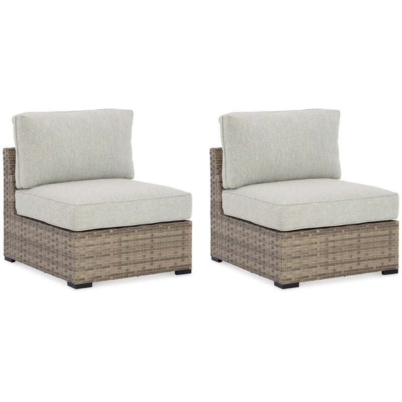 Calworth Beige Outdoor Armless Chair With Cushion (Set Of 2)