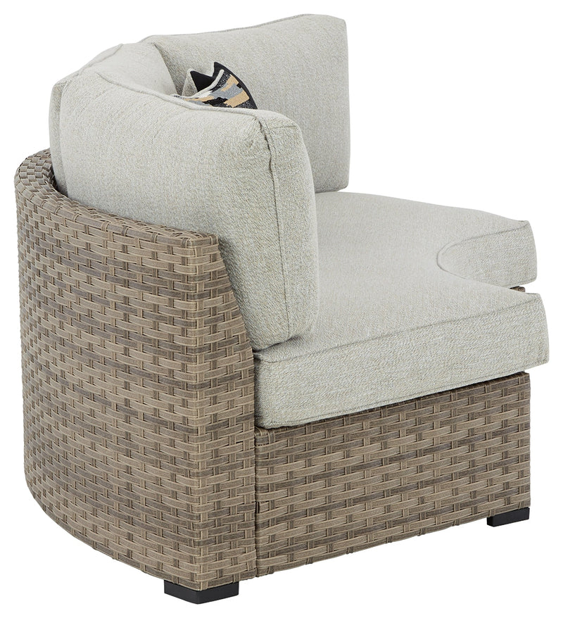 Calworth Beige Outdoor Curved Loveseat With Cushion