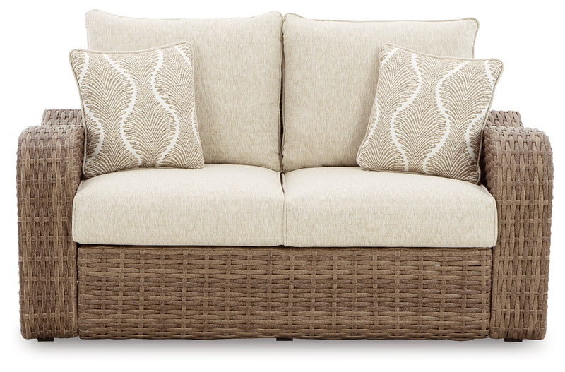 Sandy Bloom Beige Outdoor Loveseat With Cushion